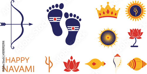 Vibrant Hindu festival symbols and icons for Navami celebrations