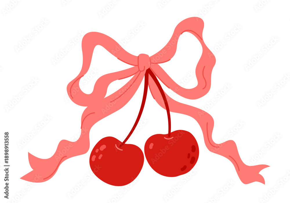 Fototapeta premium Whimsical cherries, coquette bow