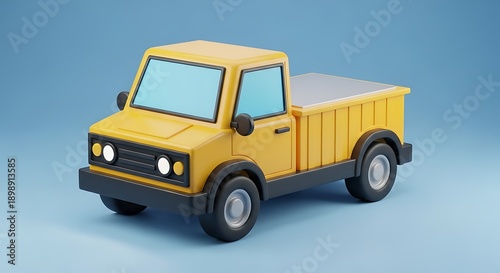 Wallpaper Mural Cute Yellow 3D Rendered Pickup Truck with Blue Windows on a Clean Blue Background, Representing Delivery, Transport, and Logistics Services 3D Icons Torontodigital.ca