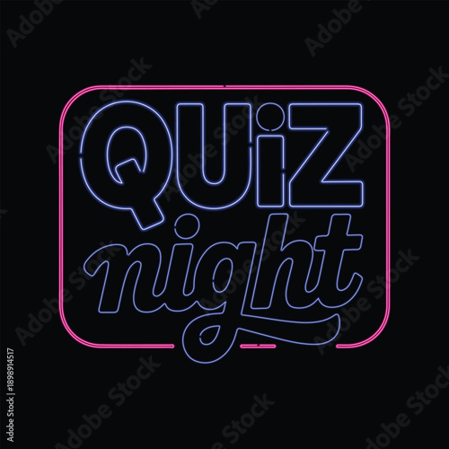 Neon Quiz Night Sign on Black Background