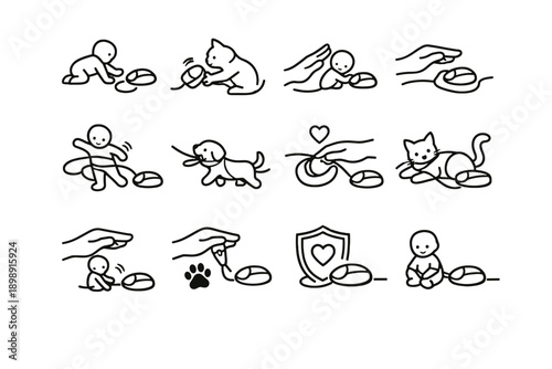 Awareness interference silhouette small icons cable prevention pet near vector protection icon