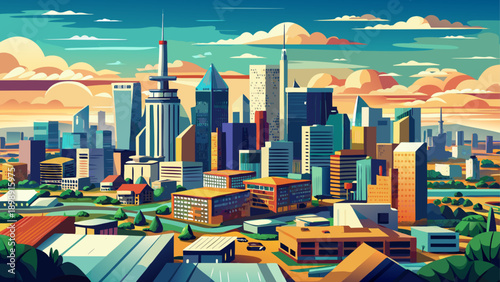 Very beautiful aerial view of Lagos city featuring dense urban buildings beneath a cloudy skyline, capturing the scale, energy, and dynamic growth of Nigeria’s largest metropolitan area on a sunny day