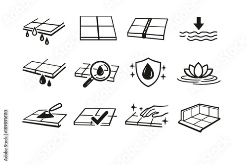Icon sealed focus tile logic protection prevention silhouette grout vector finishing balcony