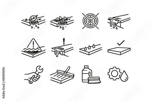 Leaf debris blockage drain crossed icons overflow vector prevention balcony cue icon