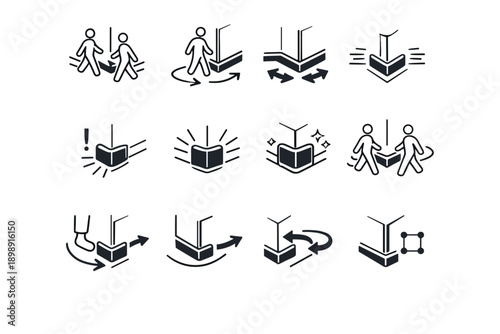 Vector flow traffic hallway set near movement directional collision calm icon silhouette