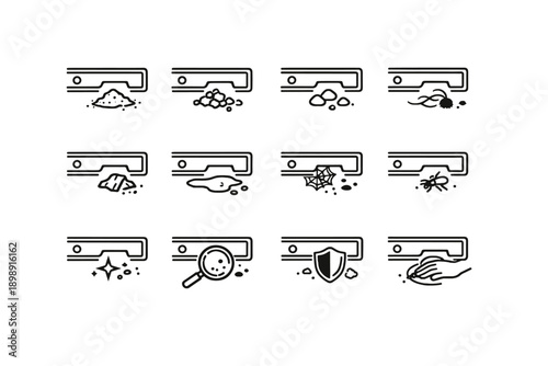 Calm icon types slide focus comparison contamination icons vector debris silhouettes drawer