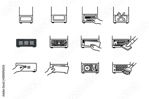 Icons lower appliance fridge location icon rear logic access silhouette vector focus