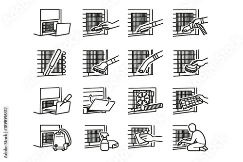 Easy cleaning silhouette icon icons efficiency appliance vector maintenance service brush reaching