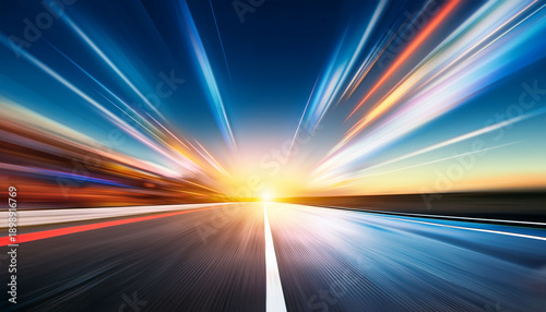 A Dynamic Blurred Image Conveying Speed And Motion With A Perspective Of Lines Towards Horizon