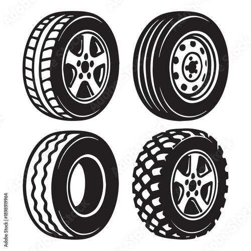 set of car wheels, set of car tyres