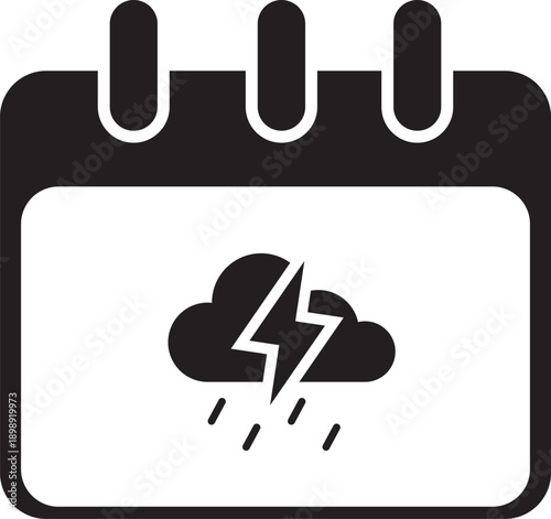 Calendar with storm and rain icon for weather forecast