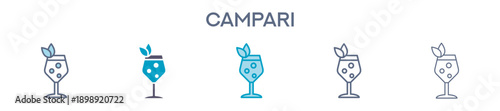 Campari Cocktail Icon - Italian Bitter Aperitif Drink Line Vector Illustration 