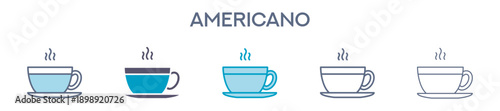 Americano Coffee Cup Icon - Black Coffee Beverage Line Vector Illustration 