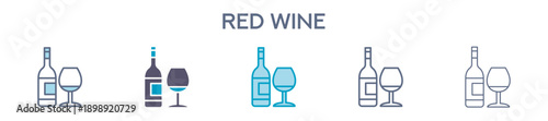Red Wine Glass And Bottle Icon - Alcohol Beverage Line Vector Illustration 