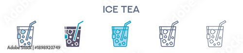 Ice Tea Glass Icon - Cold Refreshing Tea Line Vector Illustration 