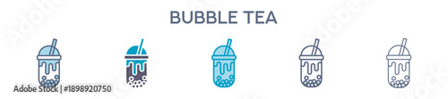 Bubble Tea Drink Icon - Boba Milk Tea Line Vector Illustration 