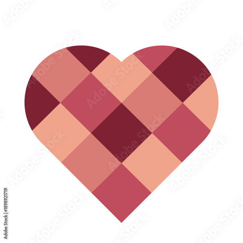 A geometric heart illustration with mosaic pink and red squares. Vector illustrations for Valentines design