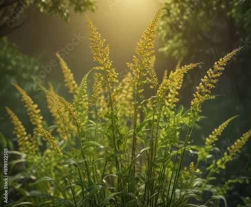 Dense sesame seed plants swaying in the breeze, green and golden hues,  crops,  agriculture,  nature