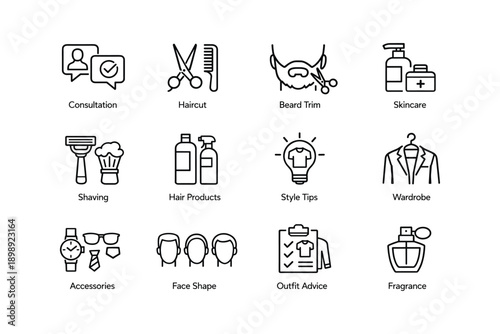 Male grooming and style icons: haircut, beard trim, skincare, shaving, fragrance