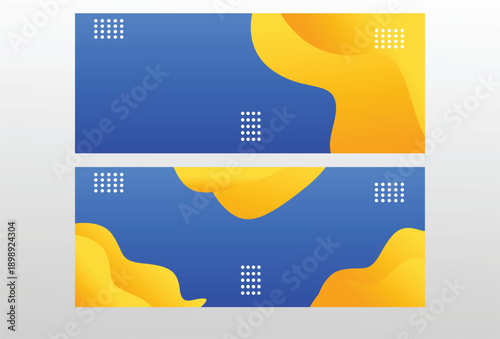 Banner blue and yellow shapes with dotted patterns create eyecatching background designs.