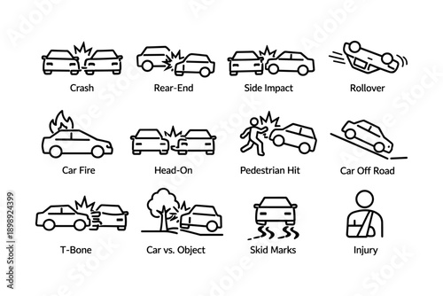 Common car accident types and situations illustrated