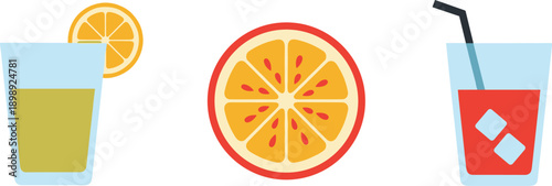 Refreshing citrus drinks and fruit slices, perfect for summer refreshment and healthy lifestyle themes