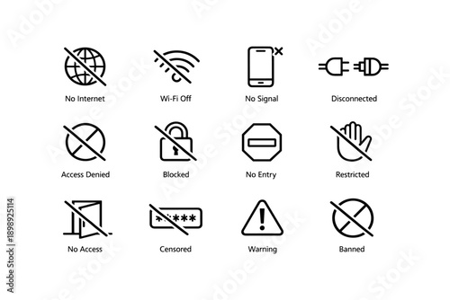 Collection of iconic prohibition signs indicating restrictions and warnings