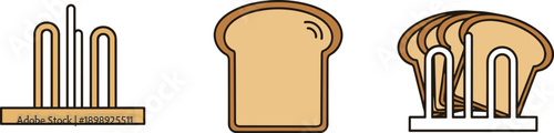Collection of toast holders and a slice of bread, simple flat design