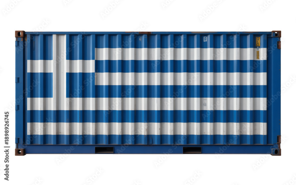 Obraz premium Shipping container displaying the Greek flag for global trade and commerce representing Greece's international exports