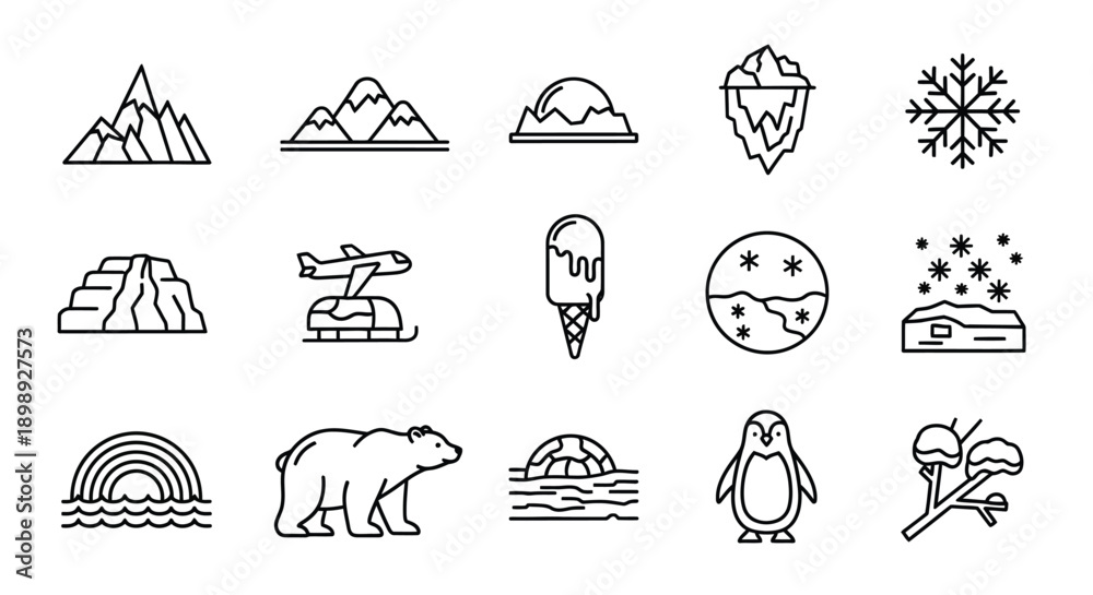 Naklejka premium Arctic nature and weather icon set.