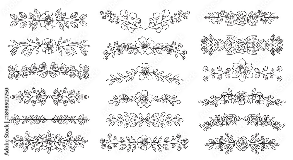 Obraz premium Set of 12 floral borders and frames illustrations