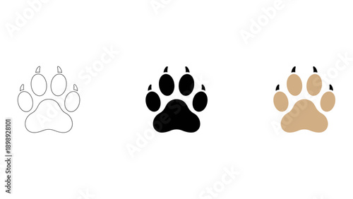 Animal paw prints in black, brown, and outline styles on white background, symbolizing wildlife and animal protection