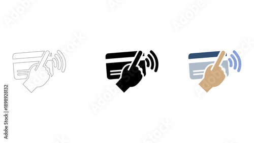contactless card tap payment method with hand holding card and wireless signal
