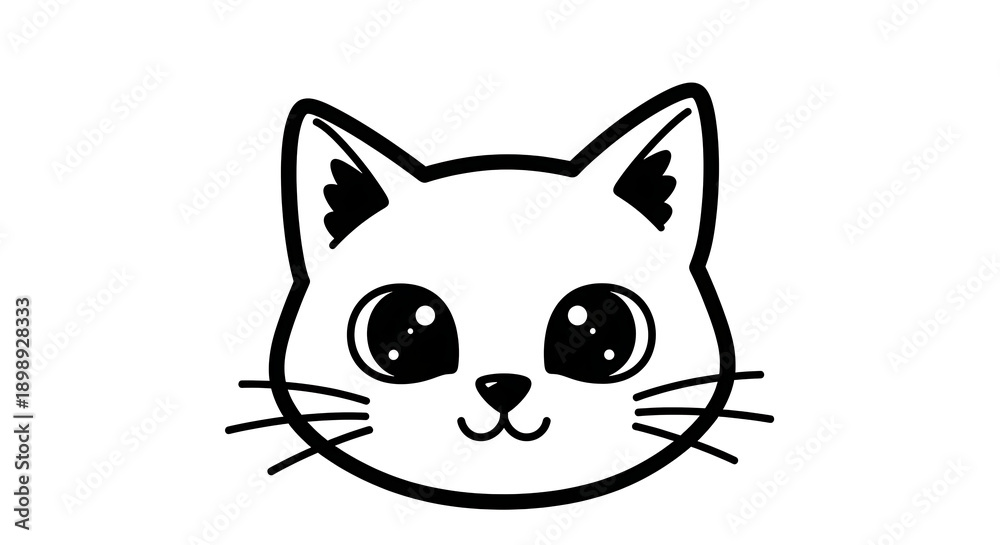 Fototapeta premium Black and white cartoon cat face illustration