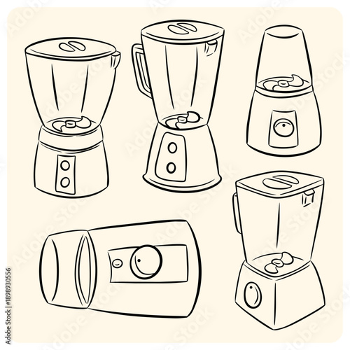 Various kitchen blender and food processor sketches set