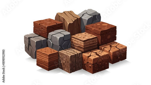 Assorted wooden blocks stacked together, showcasing various textures and patterns from different wood types in a compact pile.