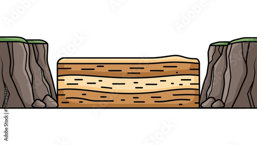 A wooden bridge connects two cliff edges in a simple illustration from a straight-on viewpoint