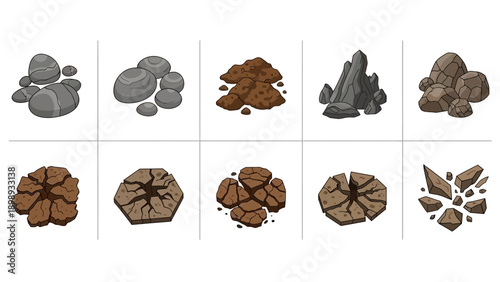 Collection of various rocks and stones displayed in a grid arrangement from different viewpoints