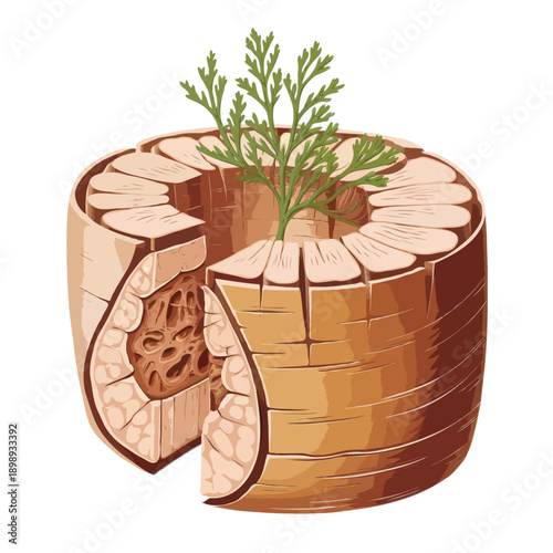 Cross-section of a growing tree isolated on white background, Vector, illustration