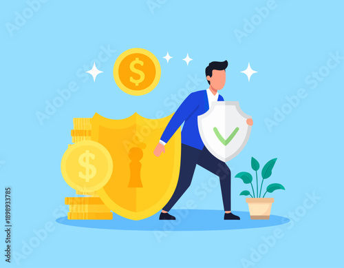 Financial Protection Illustration with Man and Shield