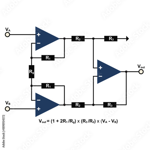 Basic instrumentation amplifier circuit design with formula