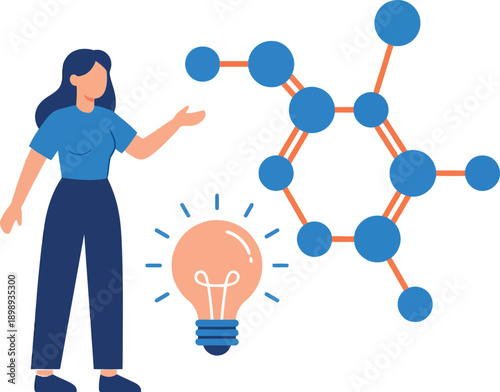 A woman having an idea about molecular structure and chemistry