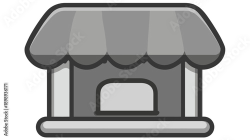 Grayscale Vector Illustration of a Small Shop Building with Awning and Window, Ideal for Business Icons and E-commerce Graphics