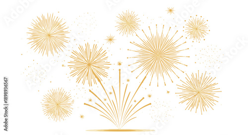 An elegant illustration of sparkling golden fireworks illuminating a festive night sky, symbolizing joy, success, and grand celebrations for special occasions and holidays
