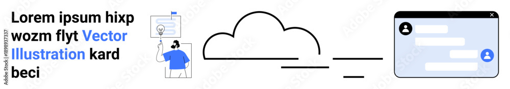 Fototapeta premium Data sharing, cloud storage, digital networking, technology, online communication, user interaction. Cloud icon linking user profile and interface design elements. Cloud storage and digital