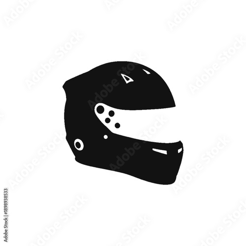 Racing Helmet Silhouette: A minimalist, high-contrast silhouette of a racing helmet, embodying speed, safety, and the thrill of the track.