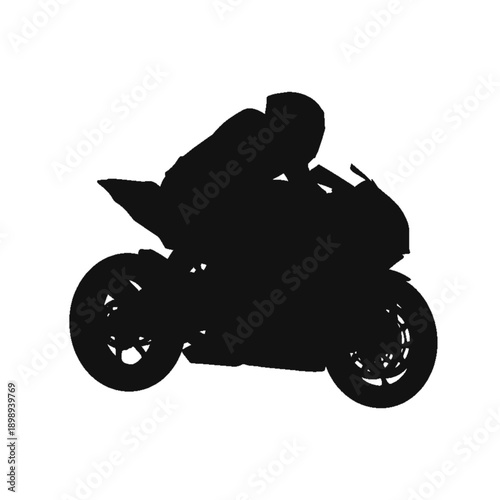 Motorcycle silhouette: A sleek, dynamic silhouette of a motorcyclist leaning into a turn, captured against a clean backdrop, embodying speed and precision.