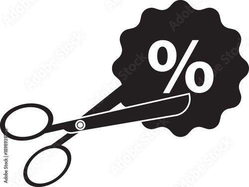 Discount icon with scissors cutting a percentage sign