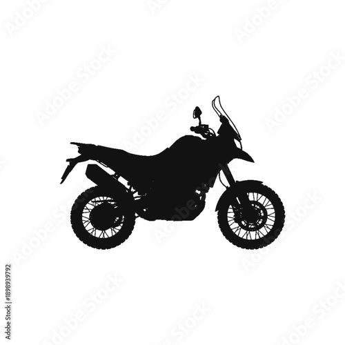 Adventure Motorcycle Silhouette: A sleek, black silhouette of a powerful adventure motorcycle, perfect for traversing any terrain. Emphasizing its robust design and the thrill of off-road exploration.