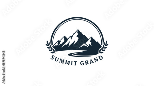 Vector set featuring a water polo icon and mountain  signs on water and sea wave illustrations for a summer travel logo design.